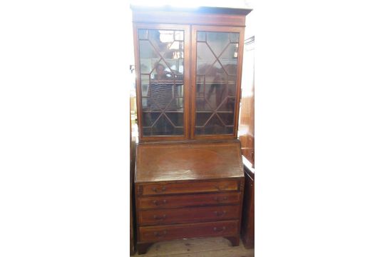 A mahogany bureau bookcase, with glazed upper section and inlaid decoration - Image 1 of 2