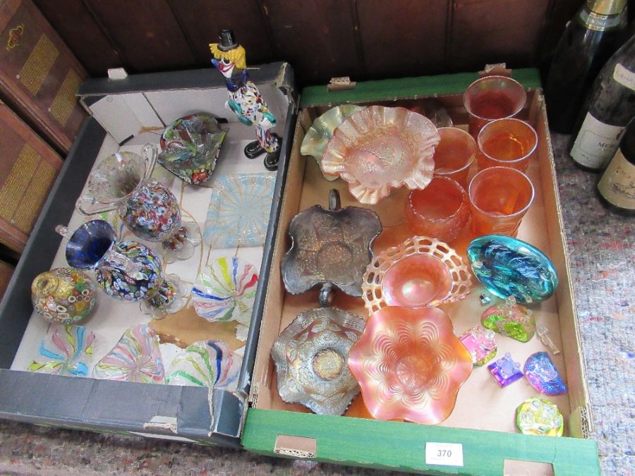 Two boxes of glassware including Murano and carnival glass