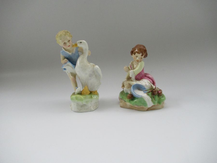 A Royal Worcester figure, Little Miss Muffet, together with the Royal Worcester figure, Goosie