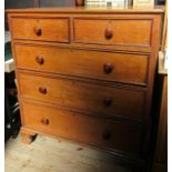 A 19th century oak chest, of short short drawers over three long graduated drawers, raised on