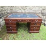 A reproduction twin pedestal desk width 60ins, depth 35ins, height 31ins