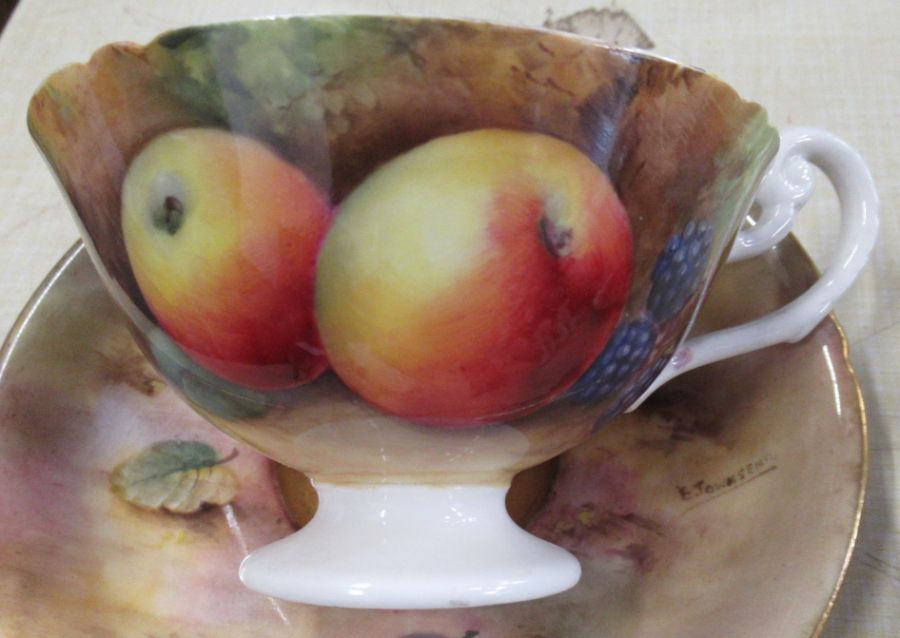 An unmarked Royal Worcester cup, decorated to the interior and exterior with fruit to a mossy - Image 2 of 7