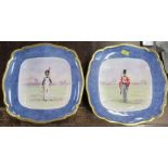 Two Paul Stanley square plates, decorated with Military figures