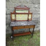 An Edwardian marble topped wash stand with the back fitted with frieze drawers width 42ins