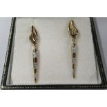 A pair of 18ct yellow gold and diamond set drop earrings, with stud fastenings, weight 4.2g, in box
