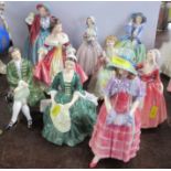 Nine Royal Doulton figures, Estelle, Top o the Hill, Janet, Aileen, Doreas, Lady Charmain,