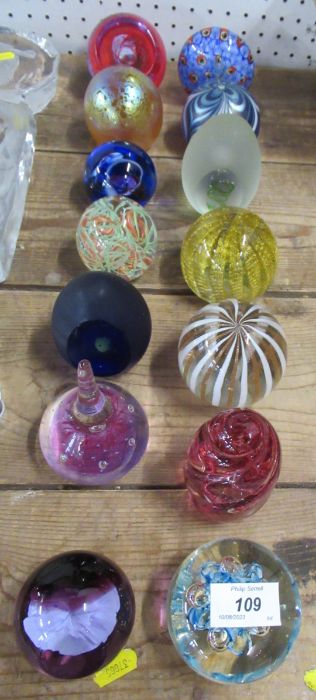 14 various glass paperweights