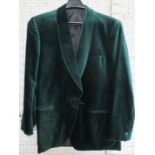 A Simpson Piccadilly green velvet smoking jacket, together with a morning suit and a fur coat