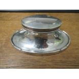 A hallmarked silver oval inkwell, with glass liner, af, marks rubbed