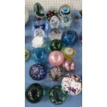 20 various glass paperweights, some signed