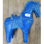 A Bitossi Aldo Londi style ceramic model, of a horse in blue, height 13ins - Good condition