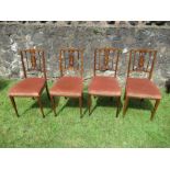 A set of four Edwardian inlaid  dinning chairs, with Birmingham label