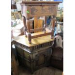 An oak credenza style side cabinet, with carved decoration, width 34ins, height 31ins, together with