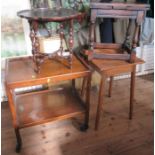 An oak tea trolley, together with a low extending oak table and two occasional tables