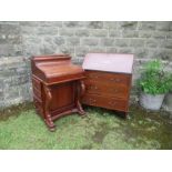 A mahogany davenport desk with a mahogany and satinwood bureau