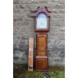 An Antique oak longcase clock, having painted dial with second hand sweep, the arch dial decorated