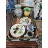 A box of assorted china, including collectors plates etc