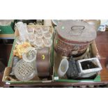 Two boxes of sundries to include glasses, clock, metalware  etc