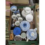 A mixed box of ceramics, to include tea pots