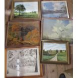 Six pictures, to include two Vernon ward prints and two oils