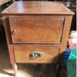 A 19th century mahogany bedside cabinet, fitted with a cupboard over a drawer, 21ins x 18.5ins,