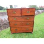 A 19th century secretaire campaign chest, the upper section fitted with a short secretaire draw