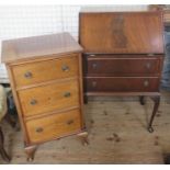 A 20th century mahogany bureau, together with a mahogany chest of three drawers, width 18ins, height