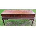 A mahogany sidetable, fitted with three frieze drawers, converted from a square piano, width 64.