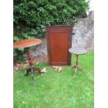 A 19th century corner cupboard, 22ins x 36ins, together with a Victorian tripod table, diameter 19.