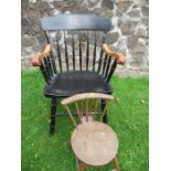 A part ebonized Captains style chair, with gold decoration, together with a child's chair