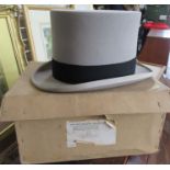 A James Lock & Co grey top hat, in cardboard box