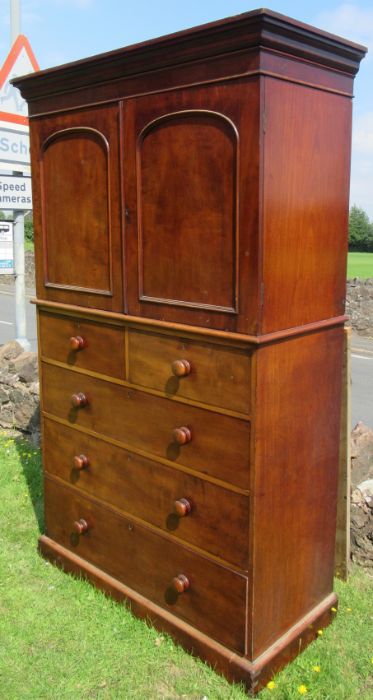 A Victorian mahogany linen press cupboard, the upper section fitted with slides, the base with - Image 2 of 3
