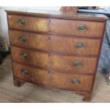 A Victorian mahogany bow front chest, of four long graduated drawers, on bracket feet, 44.25ins x