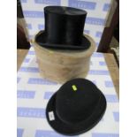 A boxed H.Heath top hat, and a Bunn bowler hat