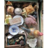 A box of assorted ceramics, to include fox models