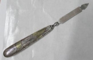 A Tiffany & Co silver handled nail file, with gilt pine cone decoration, boxed
