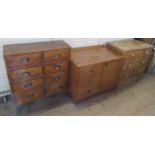 A pine chest of drawers, width 32ins, depth 17ins, height 31ins, together with a cabinet, width