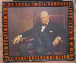 A print of Winston Churchill, together with a print of Worcestershire