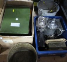 Two boxes of metalware etc