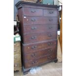 A 19th century mahogany chest on chest, with secretaire drawer,  with dentil cornice, with 43ins
