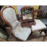 A 19th century showwood easy chair, together with a dressing table mirror and a single dining chair