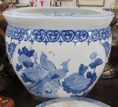 A 20th century blue and white carp bowl