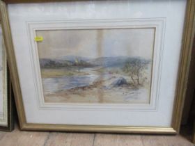 A 19th century watercolour, river scene with cattle, indistinctly signed, 9.5ins x 14ins, together