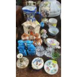 A collection of assorted porcelain including continental vases, satsuma, double gourd shaped