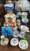 A collection of assorted porcelain including continental vases, satsuma, double gourd shaped