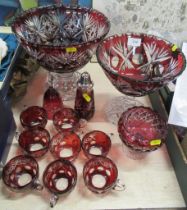 A collection of Ruby flash glass items, to include punch bowl and cups etc