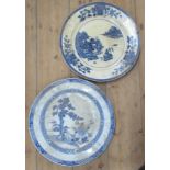 Two Oriental blue and white wall plates, diameter 15ins, (29791)