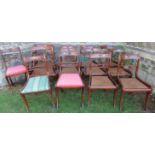 A harlequin set of  13 (11 + 2) Regency mahogany dining chairs, with caned and upholstered seats