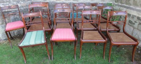 A harlequin set of  13 (11 + 2) Regency mahogany dining chairs, with caned and upholstered seats