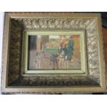 A Victorian picture, on mahogany panel, a cart of ale jars pulled by dogs, 4ins x 6.5ins